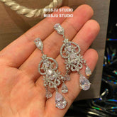 Diamond Imitation Crystal Chandelier Teardrop Statement Earrings White